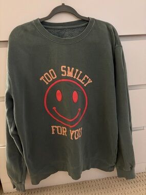 Addison Rae Merch: Too Smiley For You Graphic Crewneck Sweatshirt - Olive Green